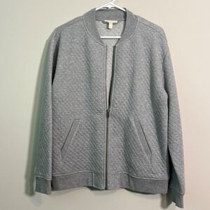 Eileen Fisher Women's Medium Flight Jacket n Moon Gray Diamond Quilted Zip Front
